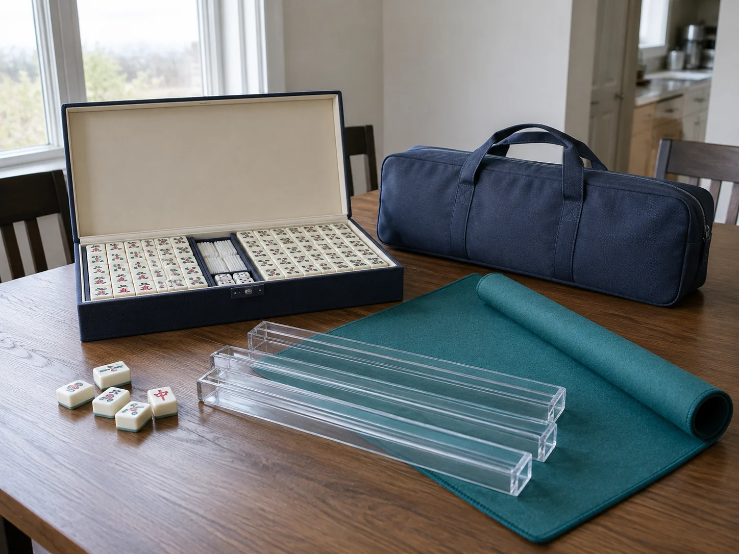 Illustrative scene of friends gathering around a mahjong table