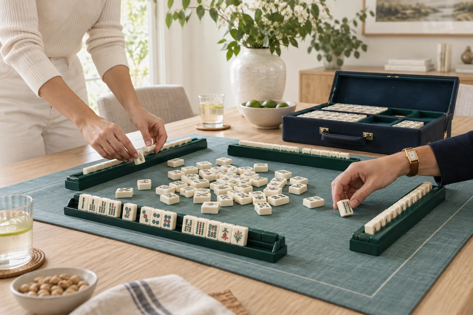 A refined American mahjong table prepared for a modern gathering